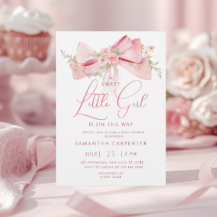 Floral Bow Elegant Flower Girl Baby Shower Invitation