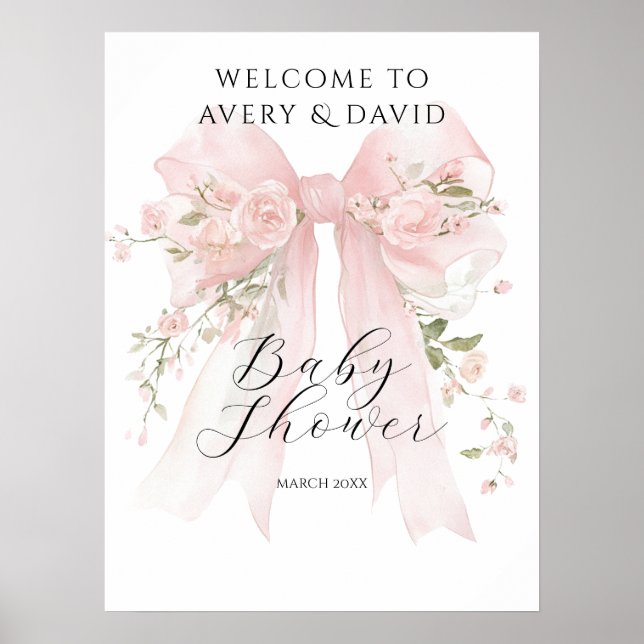 Floral Bow Elegant Flower Girl Baby Shower  Poster (Front)