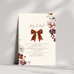 Floral Bow Fall Winter Girl Baby Shower Invitation