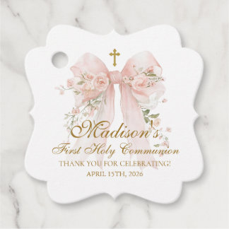 Floral Bow First Holy Communion - Coquette Favour Tags