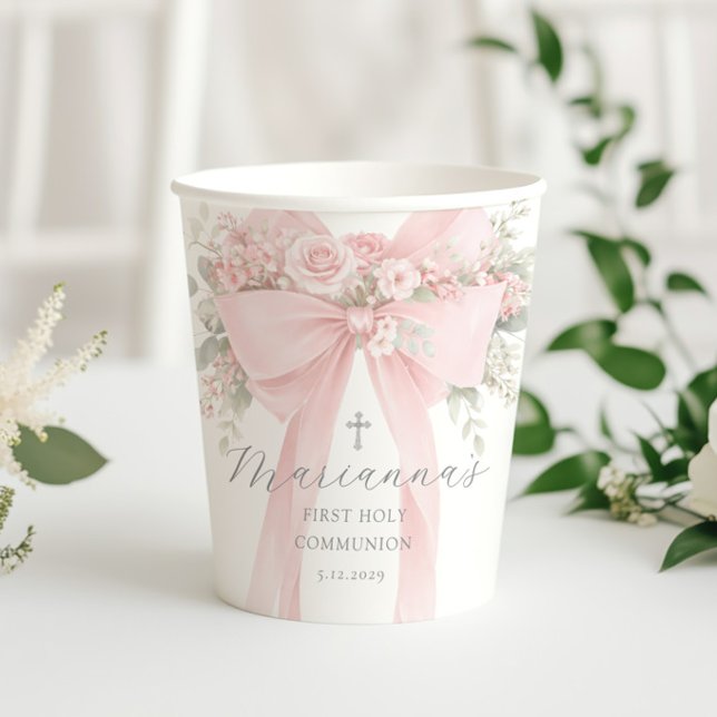  Floral Bow First Holy Communion Elegant Paper Cups (Creator Uploaded)