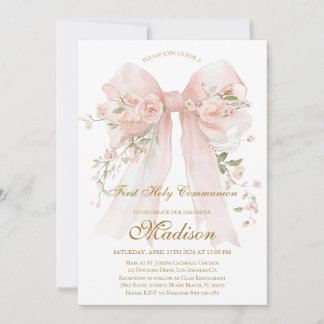 Floral Bow First Holy Communion Invitation
