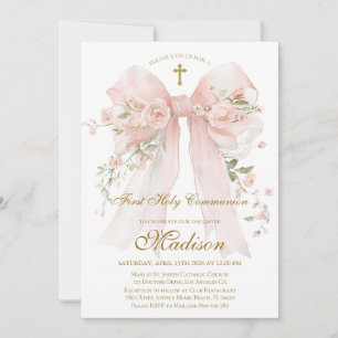 Floral Bow First Holy Communion Invitation