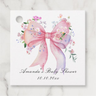 Floral Bow Flowers Girl Baby Shower Favour Tags
