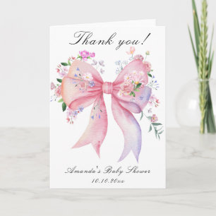 Floral Bow Flowers Girl Baby Shower Thank you Card