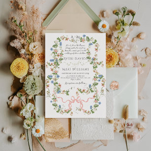 Floral Bow Garden Rustic Elegant Photo Wedding Invitation
