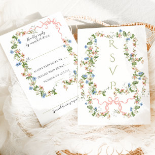 Floral Bow Garden Rustic Elegant Photo Wedding RSVP Card
