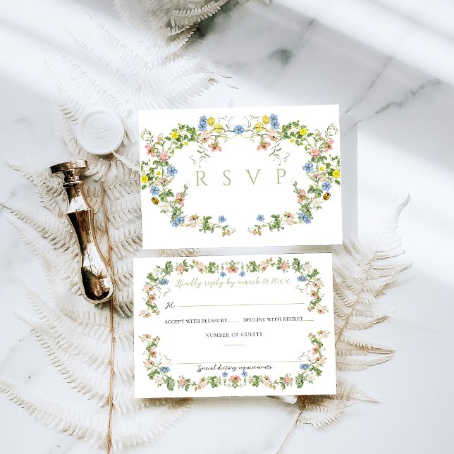 Floral Bow Garden Rustic Elegant Photo Wedding RSVP Card (Creator Uploaded)