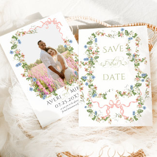 Floral Bow Garden Rustic Elegant Photo Wedding Save The Date