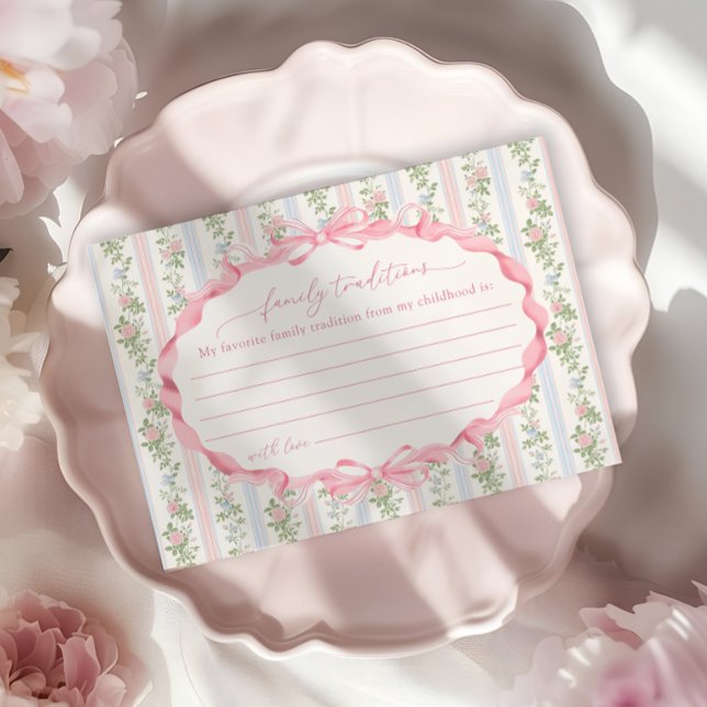 Floral Bow Girl Baby Shower Family Traditions Enclosure Card (Creator Uploaded)