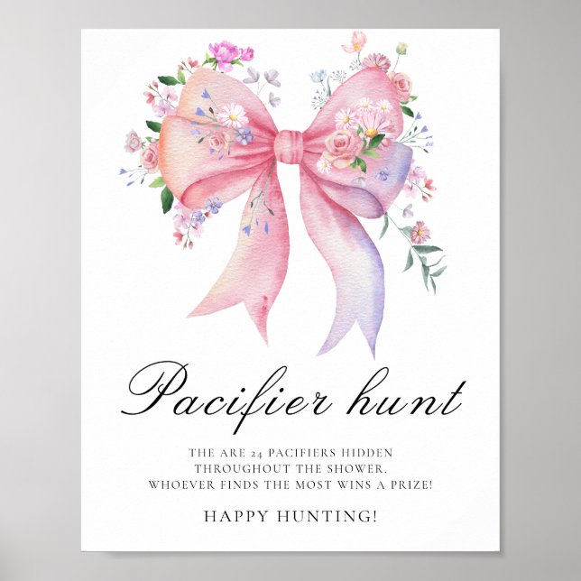 Floral Bow - Pacifier hunt baby shower game Poster (Front)