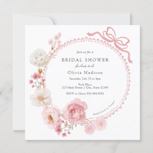 Floral Bow Pink Bridal Shower Invitation