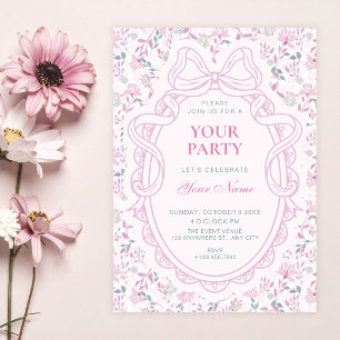 Floral bow pink soft invitation