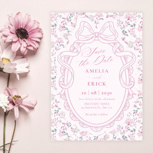Floral bow pink soft wedding save the date