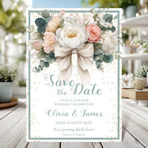 Floral Bow Save the Date Card