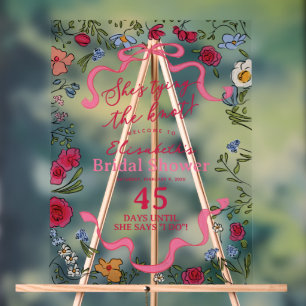 Floral Bow She's Tying the Knot Welcome Acrylic Sign