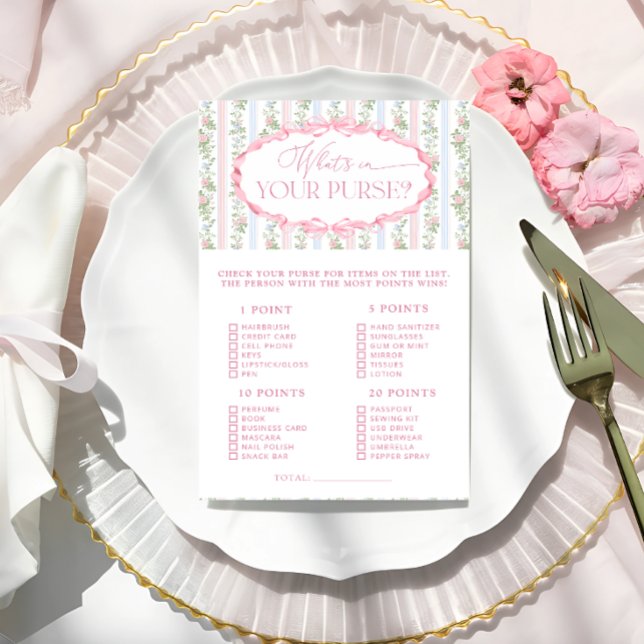 Floral Bow Whats in Your Purse Shower Game (Creator Uploaded)