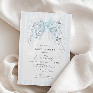 Floral bow wildflower blush blue baby boy shower invitation