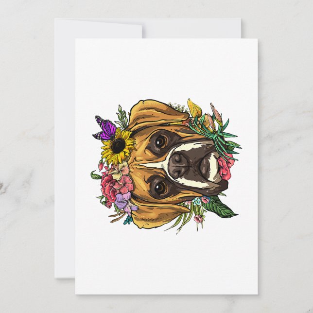 Floral Boxer Dog Botanical Plant Flower Pet Boxer Holiday Card (Front)