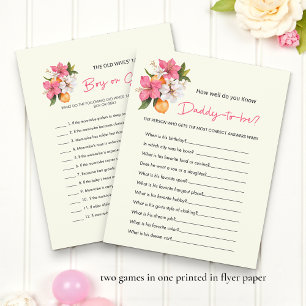 Floral Boy Girl Old Wives Tales Baby Shower Games Flyer