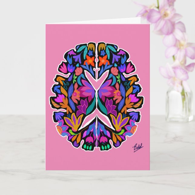 Floral brain design with pink background card (Orchid)
