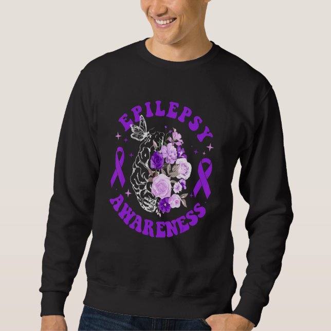 Floral Brain Purple Ribbon Epilepsy Awareness Mont Sweatshirt (Front)