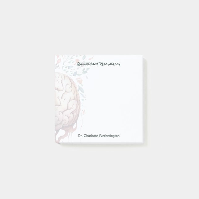 Floral Brain Therapist Boundary Reminders Custom Post-it Notes (Front)