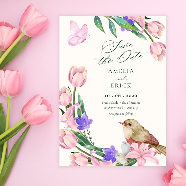 Floral branch bird  save the date (Creator Uploaded)