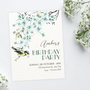 Floral branch bird spring birthday invitation