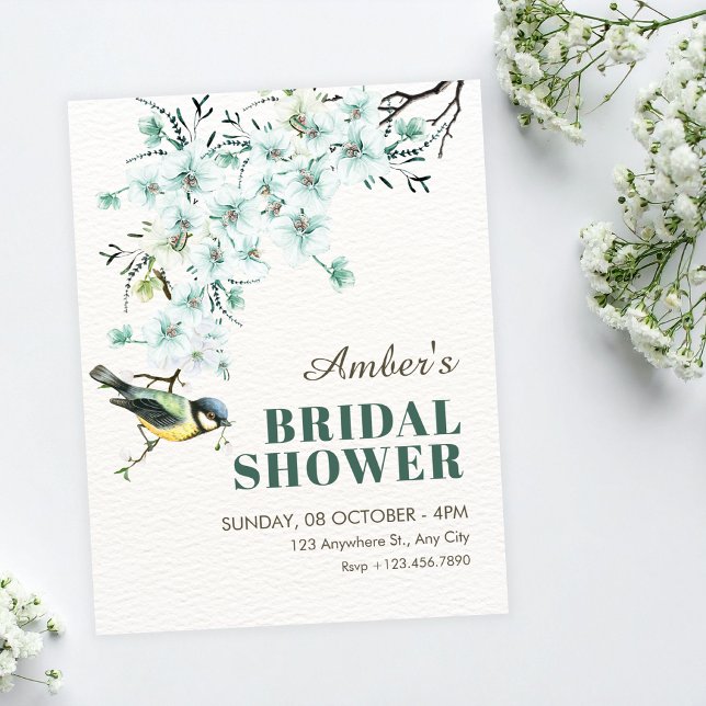 Floral branch bird spring bridal shower invitation (Creator Uploaded)