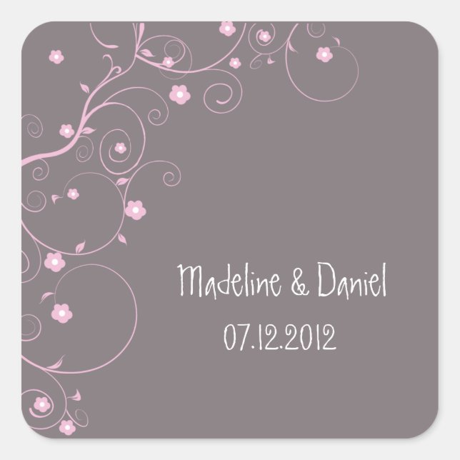 Floral Branch- Save the date labels(pink) Square Sticker (Front)