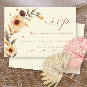 Floral branch with peach flowers fall wedding RSVP card