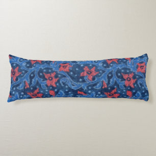 "Floral branch" wool painting, soft red flowers Body Cushion