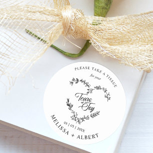 Floral & Branches Heart Tears of Joy Wedding Quote Classic Round Sticker