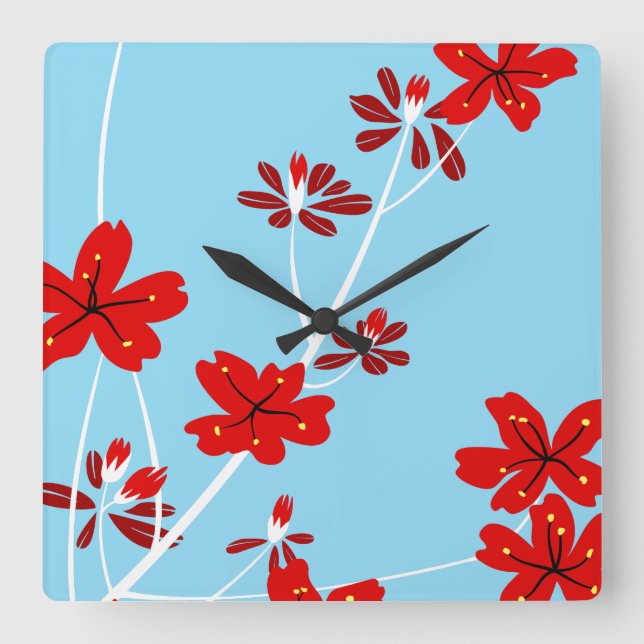 Floral Branches Square Wall Clock (Front)