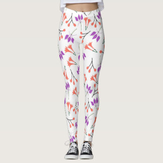 Floral branches with purple and coral blossoms leggings