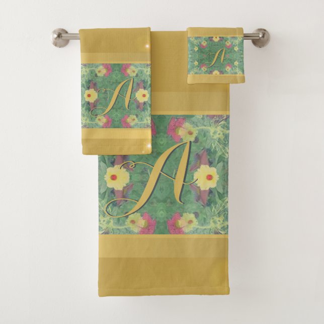 Floral & Brass Colour Monogram Towel (Insitu)