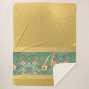 Floral Brass-like Monogram Sherpa Blanket