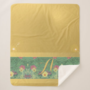 Floral Brass-like Monogram Sherpa Blanket