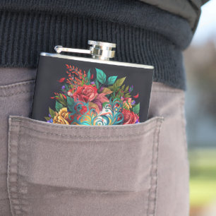 Floral Brazilian Carnival Mask Hip Flask