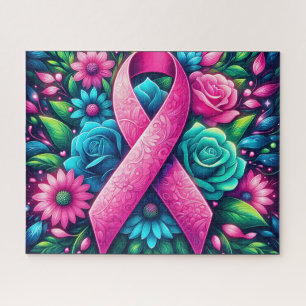 Floral Breast Cancer Ribbon Jigsaw Puzzle