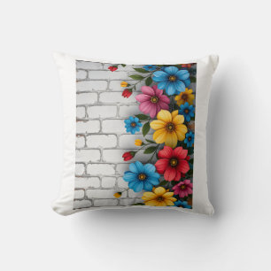 Floral Brick Wall Sherpa Throw Cushion