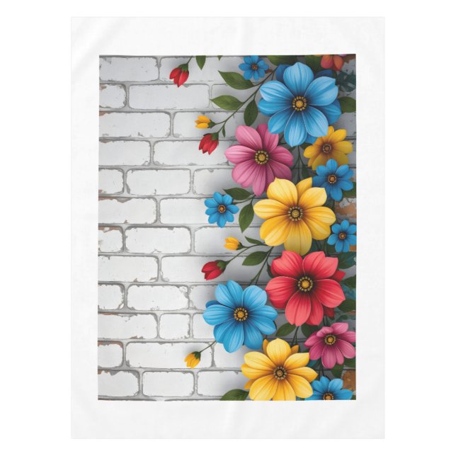 Floral Brick Wall Sherpa Throw Tablecloth (Front)
