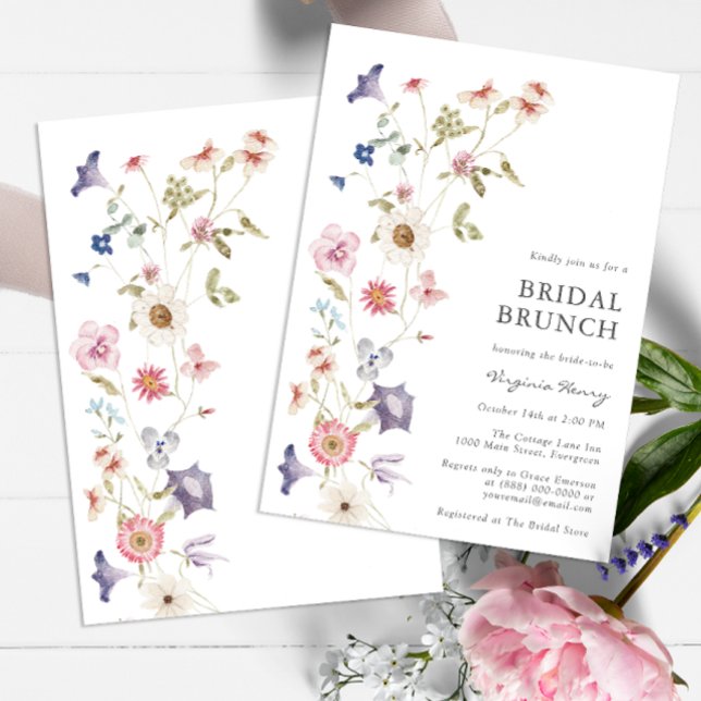 Floral Bridal Brunch Invitation (Wildflower Tea Party Bridal Shower Wedding Invitation by Painted Paperie)