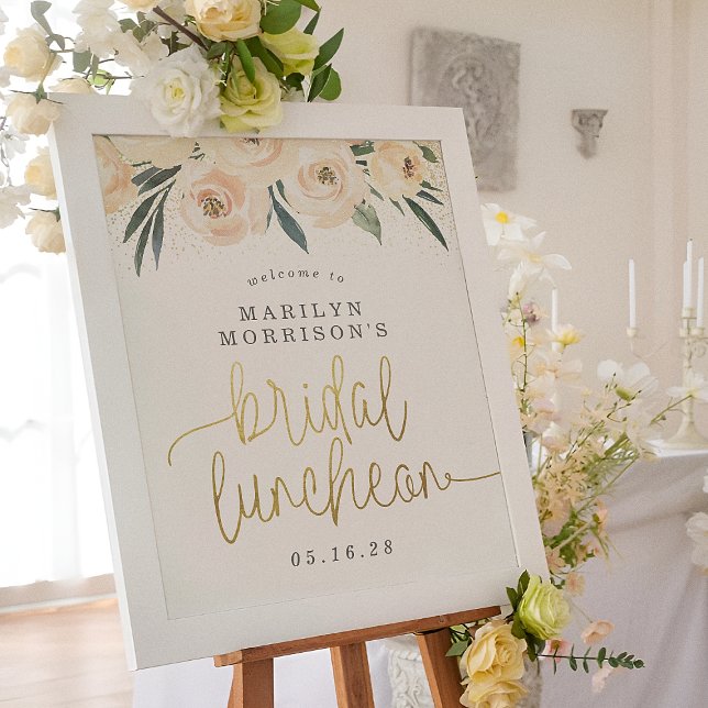 Floral Bridal Luncheon Gold Glitter Welcome Sign (Creator Uploaded)