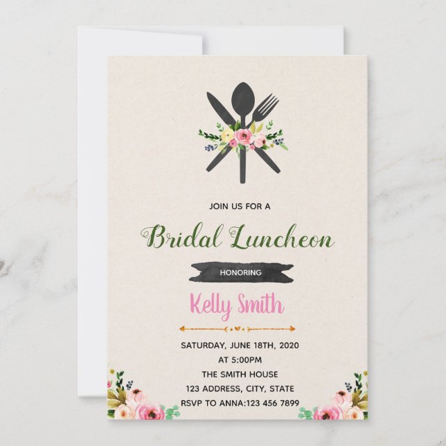 Floral Bridal Luncheon Invitation (Front)