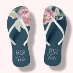 Floral Bridal Party | Jandals<br><div class="desc">Enjoy your bachelorette weekend in style with these fun floral flipflops, featuring a watercolor blooming cabbage rose, in tones of pinks with green leaves, on a navy blue background. Also features " bride tribe " in white script. Cute to give to bridesmaids and your bridal squad to wear on your...</div>