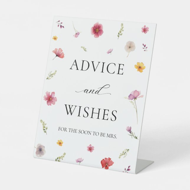 Floral Bridal Shower Advice and Wishes Pedestal Sign (Front)