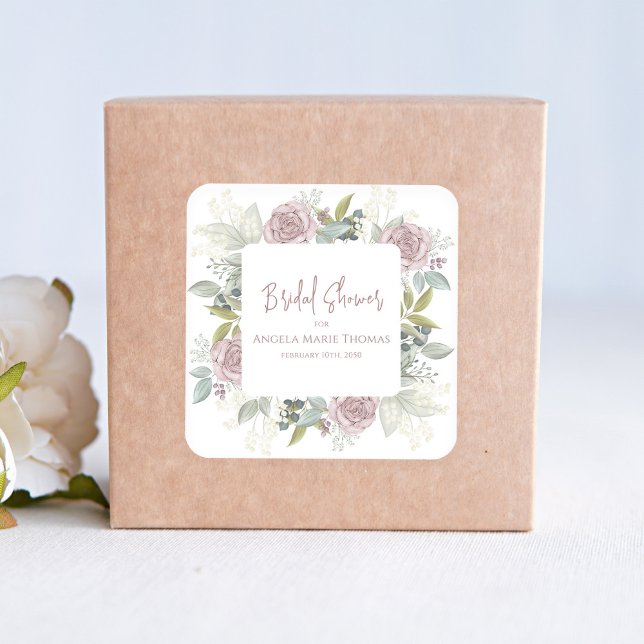 Floral Bridal Shower Dusty Rose Botanical Flower Napkin (Blush pink floral bridal shower sticker. )
