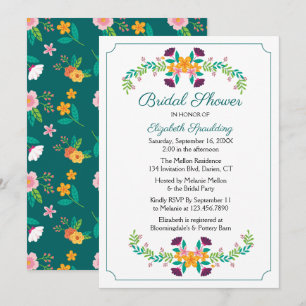 Floral Bridal Shower Green Flowers Wedding Summer Invitation